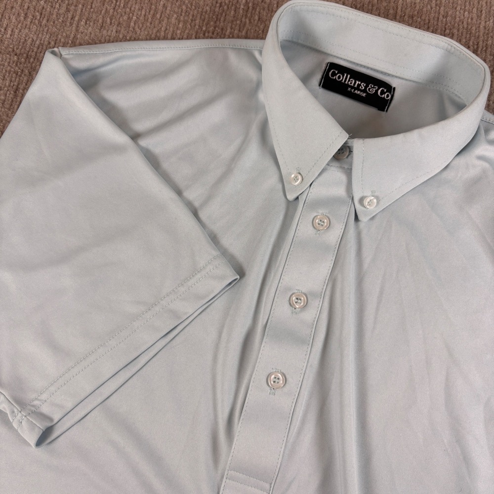 Collars & Co Men XL Light Blue Dress Collar Polo Short Sleeve Performance Shirt